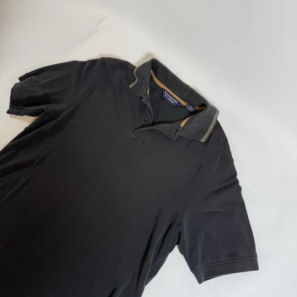 Roundtree & Yorke Men's M Regular Polo Shirt Black Solid S/S Collared‎ Cotton